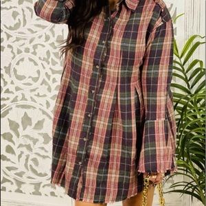 Dark Mauve Plaid Flare Cut Dress/ Shirt